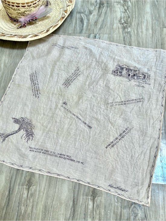 Vintage Accessories - RARE Bermuda Propical Vintage Beige Cotton Scarf with Brown Printed Illustration